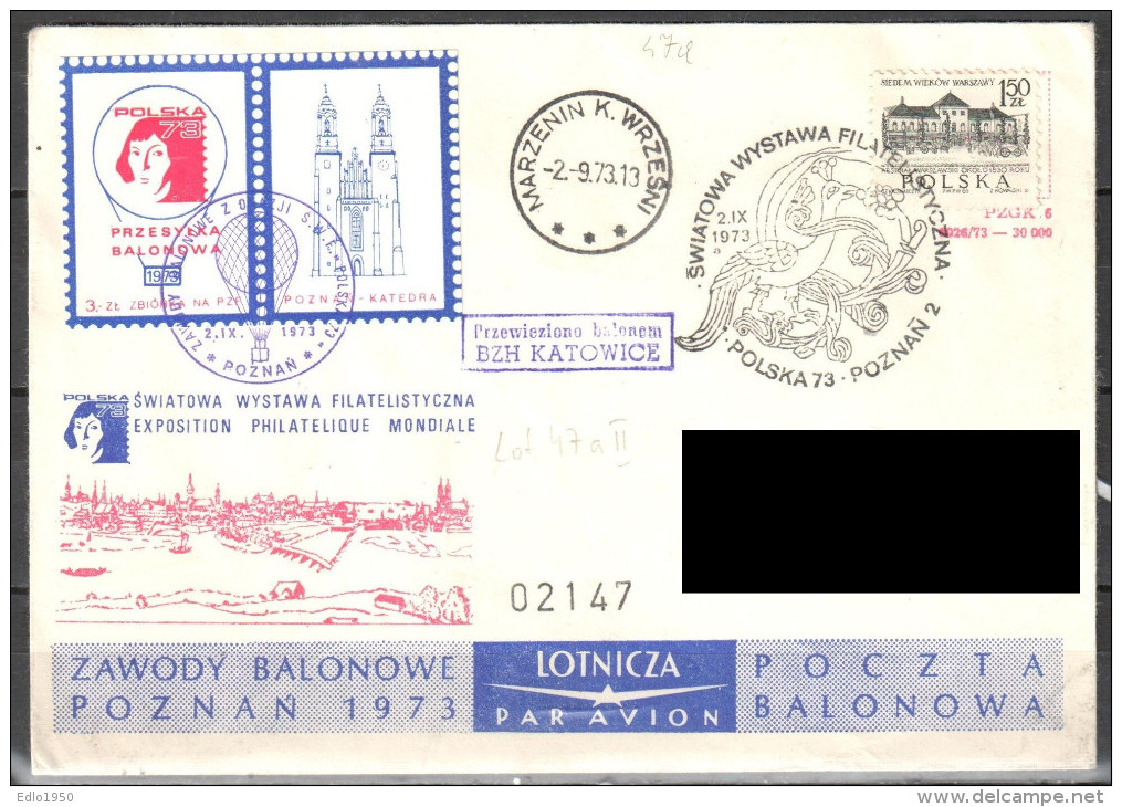 Poland 1973 Airmail Balloon Cover - Balloons