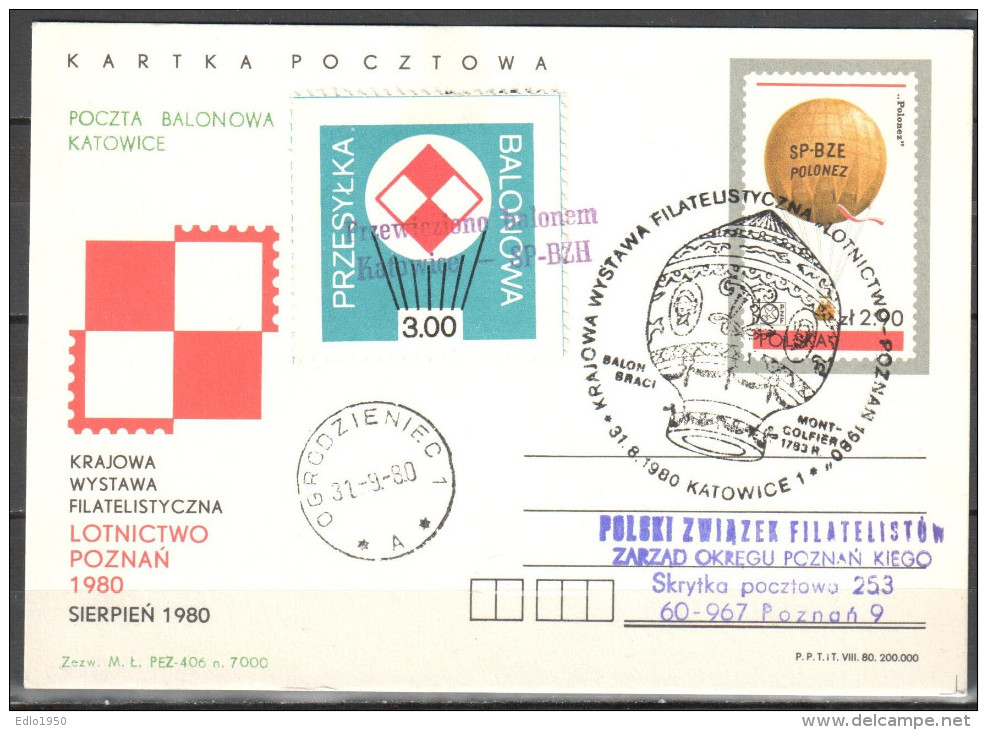 Poland 1980 Airmail Balloon Card - Ballonpost