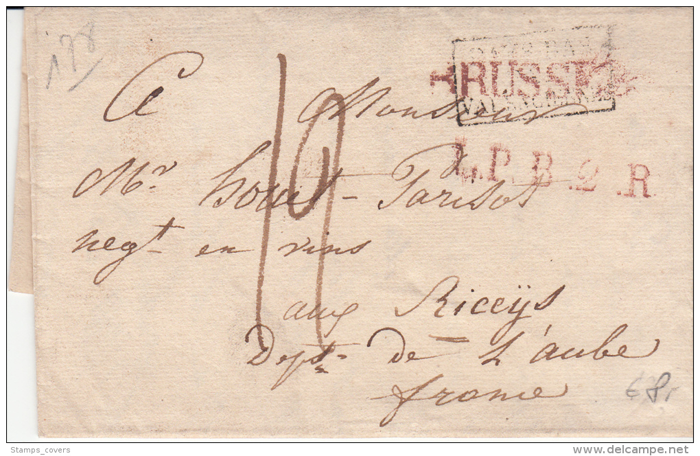 BELGIUM USED COVER 16/04/1822 ISEGHEM VERS RICEYS AUBE FRANCE PAYS-BAS PAR VALENCIENNES MARQUES BRUSSEL LPB2R - 1815-1830 (Période Hollandaise)