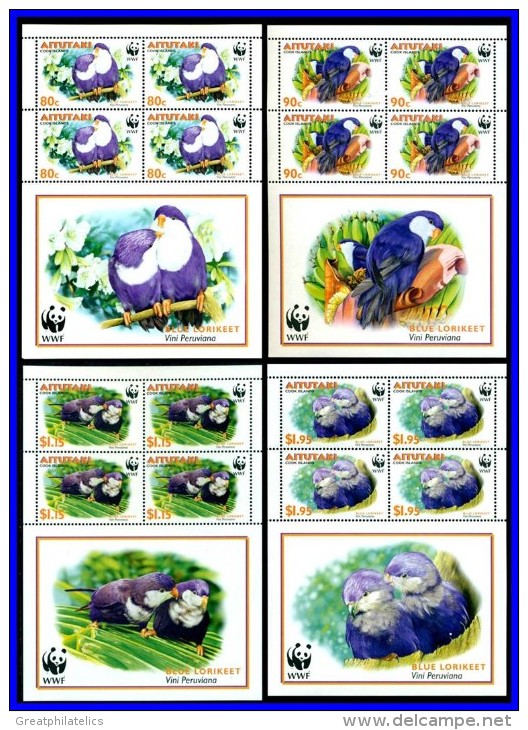 AITUTAKI 2002 WWF BIRDS PARROTS X4 M/S SC#533-36 MNH - Verzamelingen & Reeksen