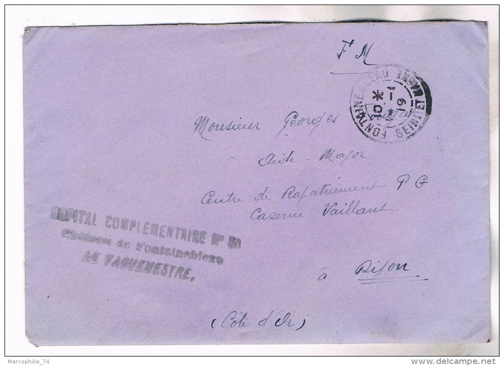 LETTRE FM FONTAINEBLEAU 1919 + GRIFFE HOPITAL COMPLEMENTAIRE N°51 CHATEAU DE FONTAINEBLEAU - Militaire Stempels Vanaf 1900 (buiten De Oorlog)