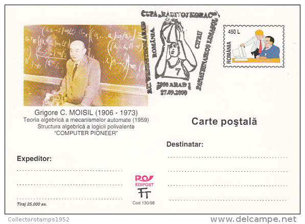 33-COMPUTERS, GRIGORE MOISIL, BASKETBALL SPECIAL POSTMARK, PC STATIONERY, ENTIER POSTAL, 1998, ROMANIA - Informatique