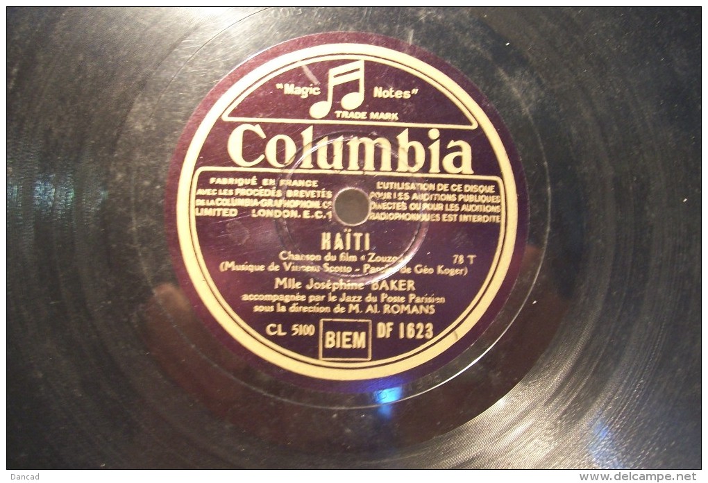 JOSEPHINE  BAKER  ---HAITI  --C' EST LUI - 78 T - Disques Pour Gramophone