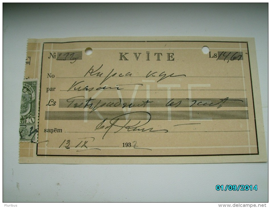 LATVIA  CHECK 1932  14,65 LATS WITH REVENUE STAMP   , 0 - Schecks  Und Reiseschecks
