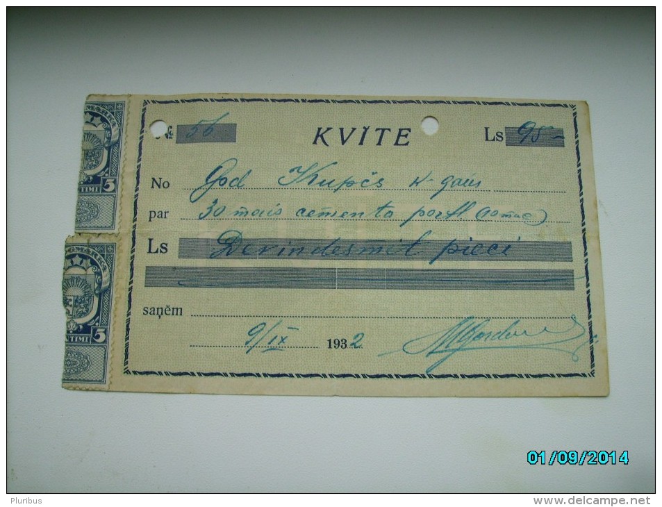 LATVIA  CHECK 1932  95 LATS WITH REVENUE STAMP   , 0 - Cheques & Traveler's Cheques