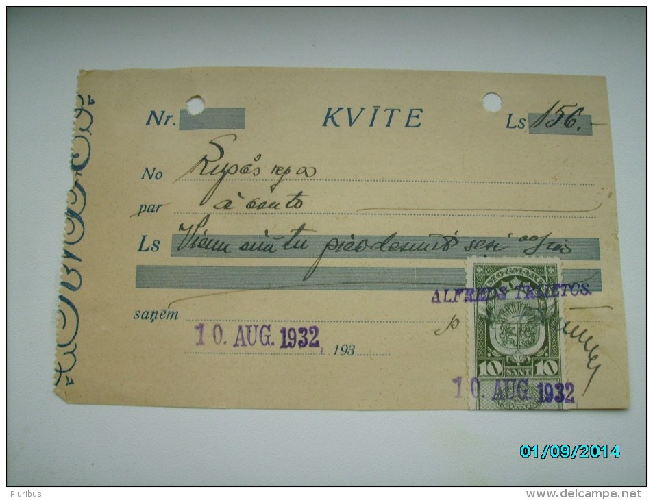 LATVIA  CHECK 1932  156 LATS WITH REVENUE STAMP   , 0 - Chèques & Chèques De Voyage