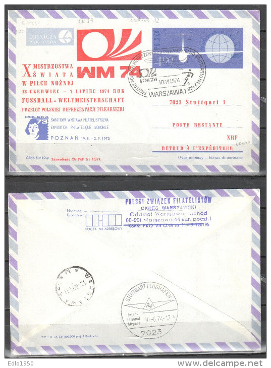 Poland 1974 Flight  Polish Soccer Team To World Cup  - Flight Warsaw Stuttgart -  Cover - Aviones