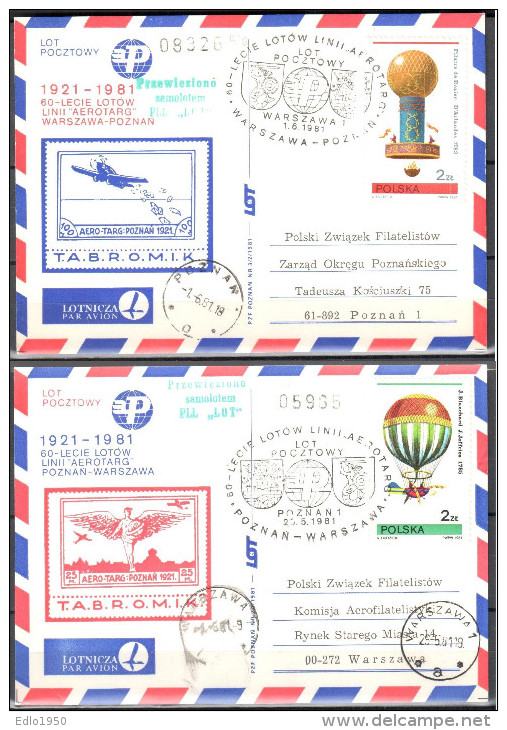 Poland 1981 60-th Anniv "Aerotarg" Airlines -  Set Of 2 Cards - Posta Aerea