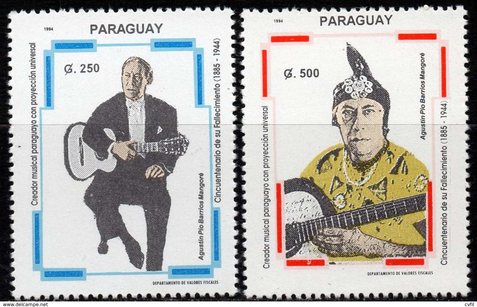 PARAGUAY 1994. Agustin Pio Barrios Mangosé, Compositeur Et Musicien (2) - Paraguay