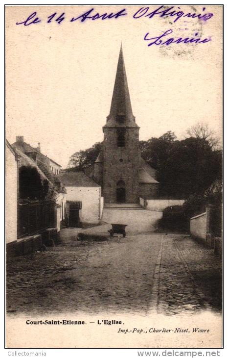 BRABANT  3 CP Court St Etienne   Le Neufbois 1913   Vue Générale 1921  Eglise  1903 - Court-Saint-Etienne