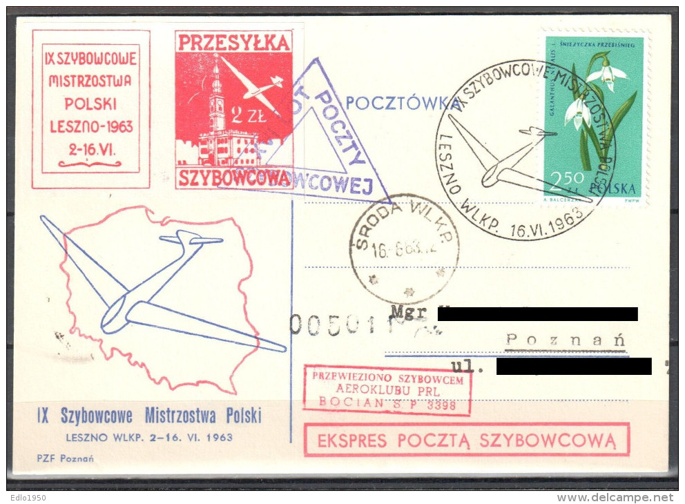 Poland 1963  9th Glider Flight Champions  - Mail Gliding Card - Alianti