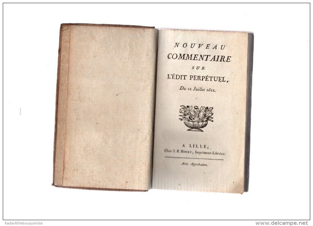 Nouveau Commentaire Sur L'édit Perpétuel,du 12 Juillet 1611.VIII-290 Pages.1770.in-12.relié. - 1701-1800