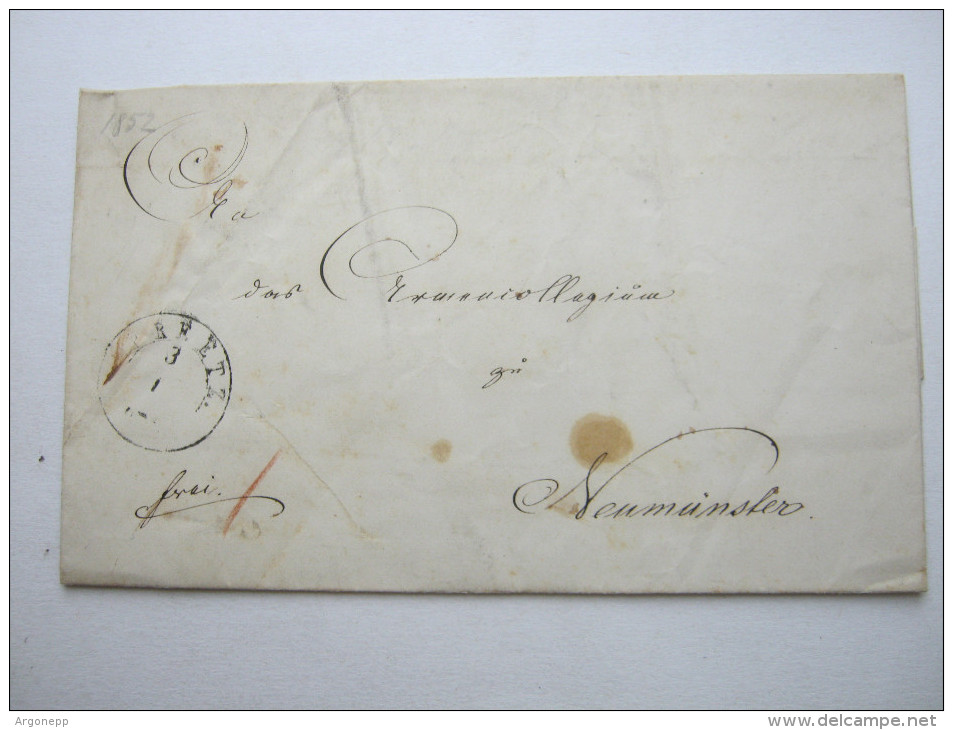 1852, PREETZ , Brief Nach Neumünster Mit Inhalt - Schleswig-Holstein