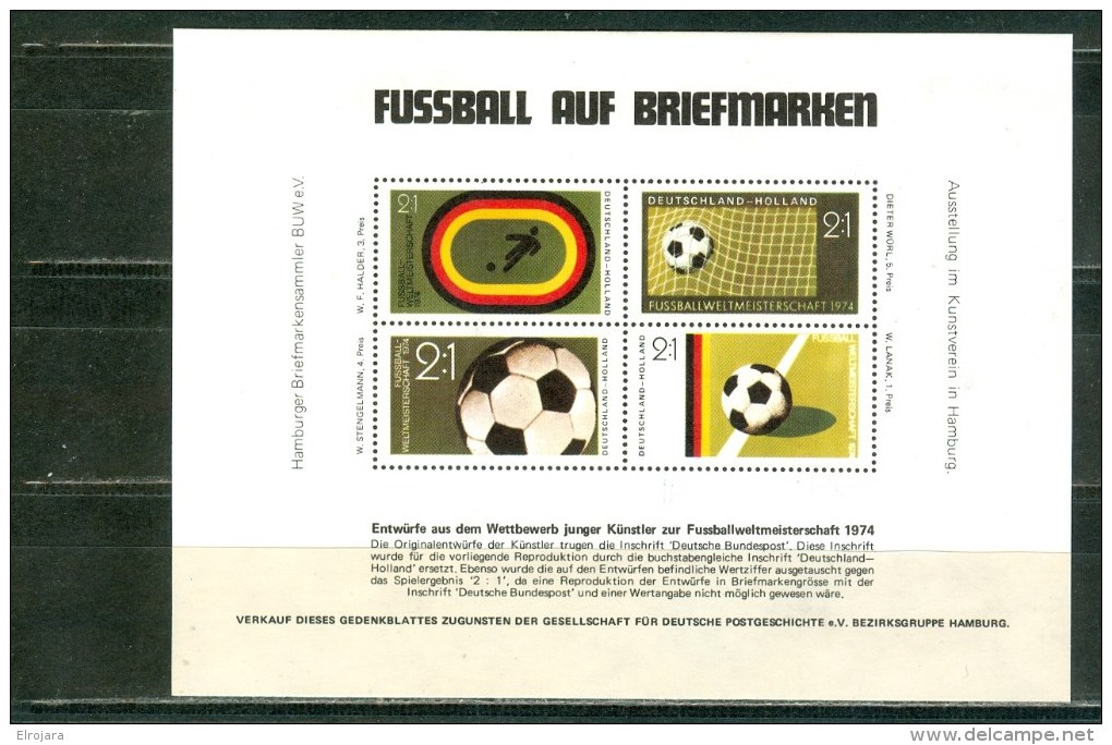 GERMANY Cinderella Sheet With Designs For Soccer Stamps MNH - 1974 – Westdeutschland