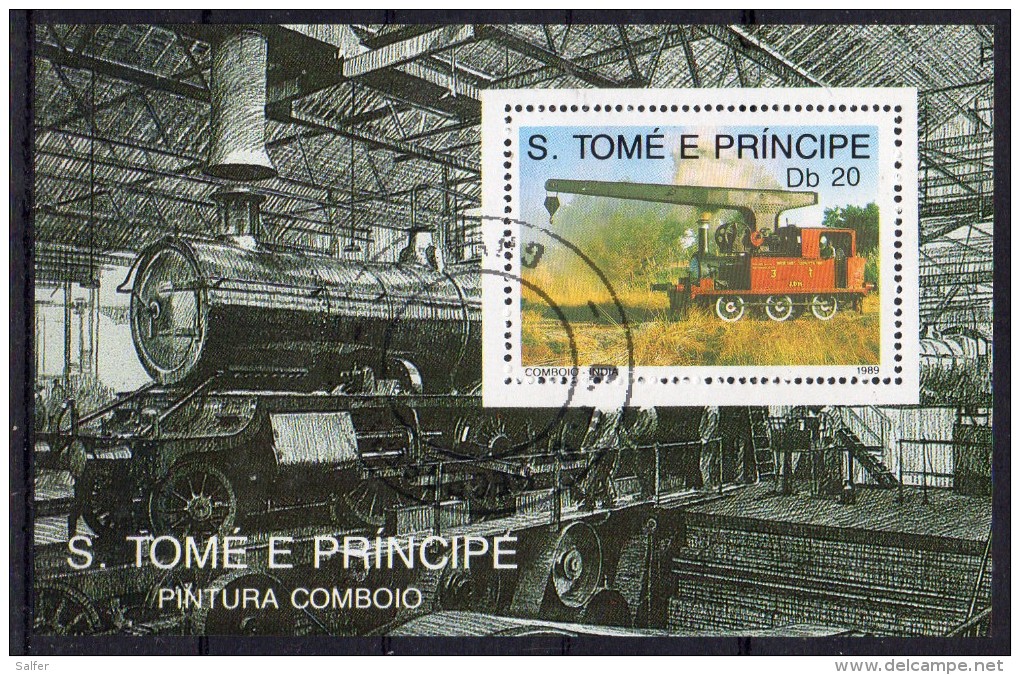 S. TOME´ E PRINCIPE 1989   TRENI   BF  Usati / Used °° - Trains
