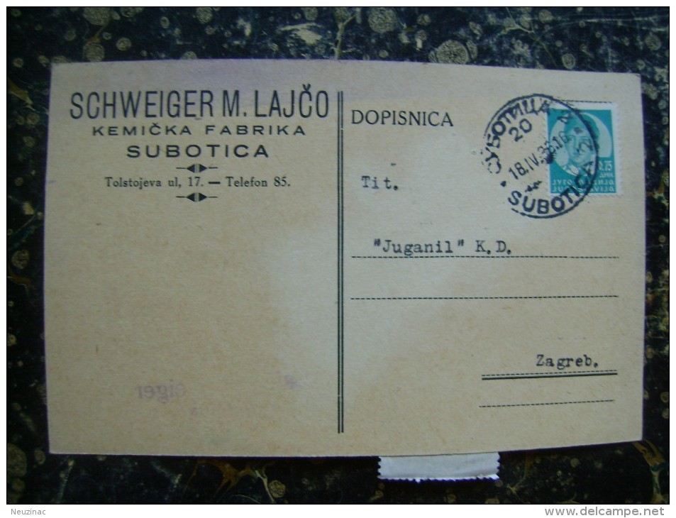 Serbia-Sabatka-Subotica-advertising-0.75din+.......stamp Duty 1din-1935  (2777) - Storia Postale