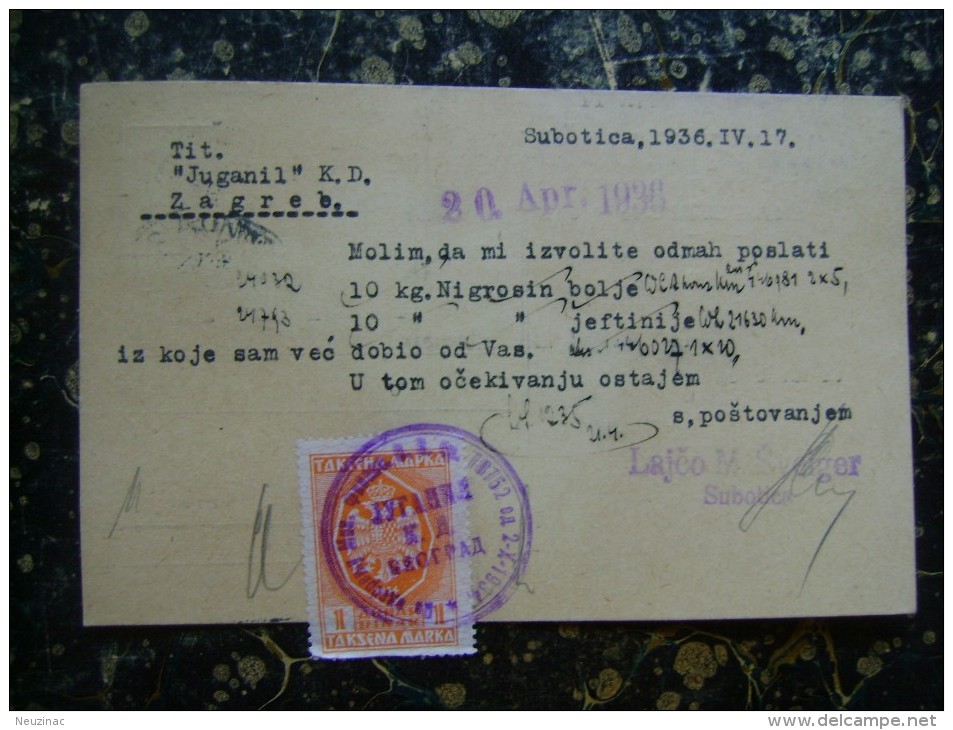 Serbia-Sabatka-Subotica-advertising-0.75din+.......stamp Duty 1din-1935  (2777) - Storia Postale