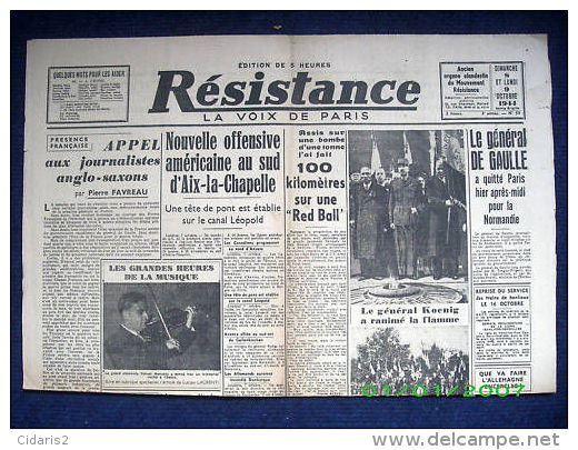 Journal "RESISTANCE" (VOIX DE PARIS) #59 Guerre War WW2 Krieg 39 45 Aix-la-Chapelle Allemagne ! - Andere & Zonder Classificatie