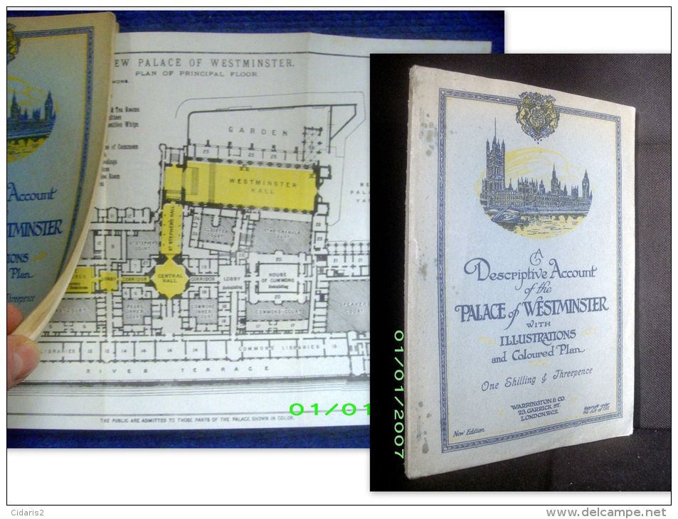 "PALACE Of  WESTMINSTER" Angleterre Londres England London Guide Plan Ca 1947 ! - Europe