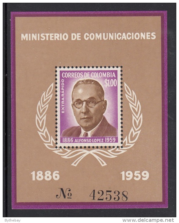 Columbia MNH Scott #C396 Souvenir Sheet 1p Alfonso Lopez - Pencil Marks On Gum - Colombia