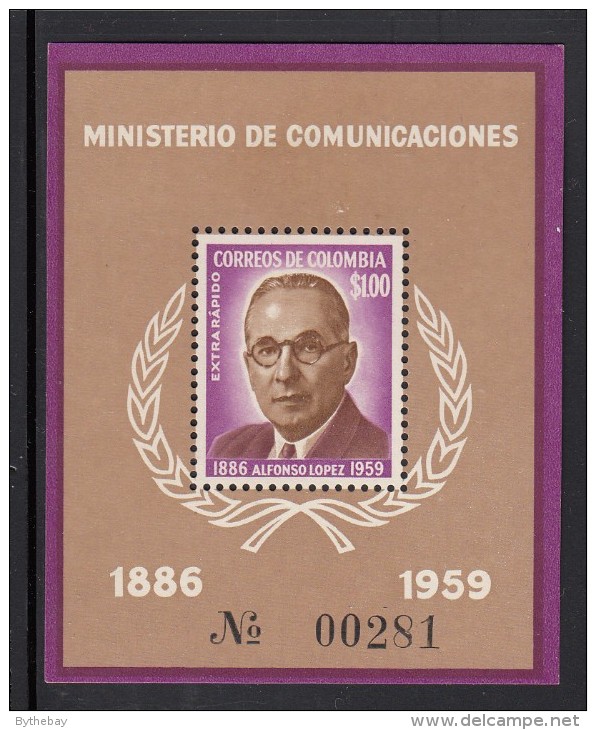 Columbia MH Scott #C396 Souvenir Sheet 1p Alfonso Lopez - Colombie