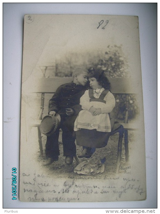 LITTLE  BOY  AS SOLDIER  WITH  LITTLE  GIRL   ,  OLD POSTCARD , 0 - Portretten