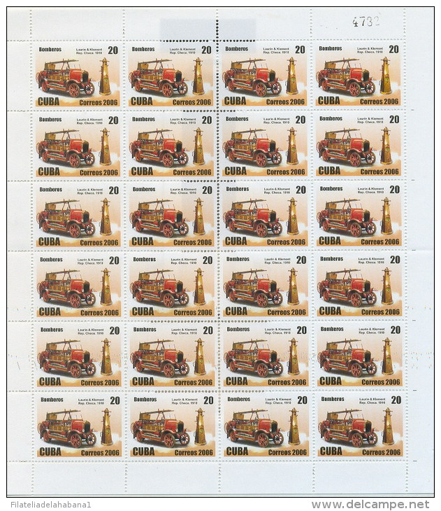 2006.502 CUBA MNH SHEET COMPLETE 2006 MNH FIREFIGHTING CAR - Hojas Y Bloques