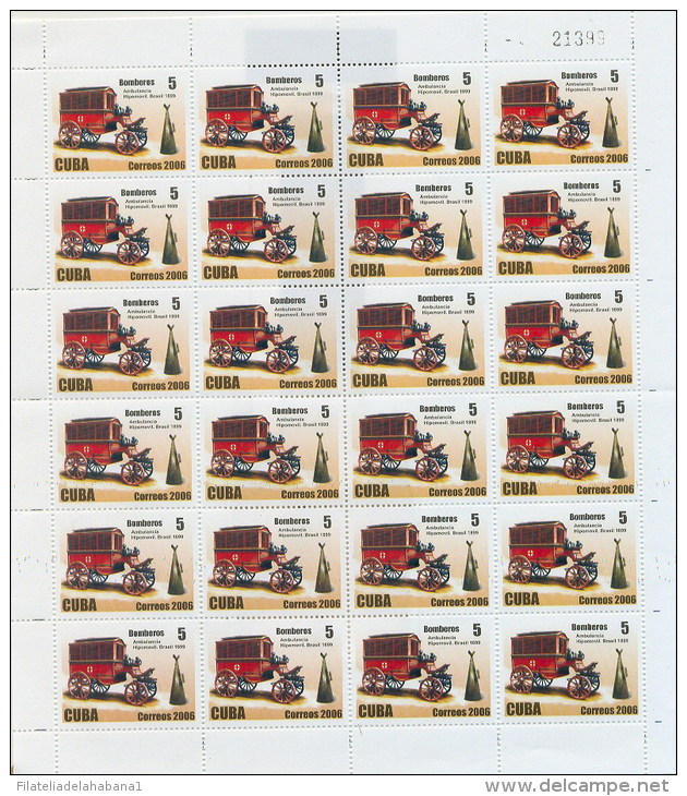 2006.502 CUBA MNH SHEET COMPLETE 2006 MNH FIREFIGHTING CAR - Hojas Y Bloques