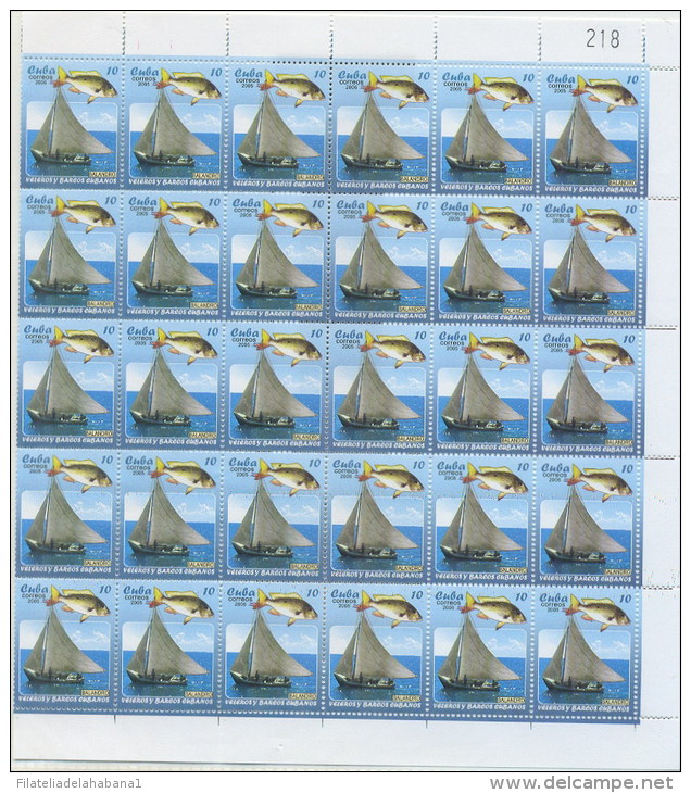 2005.522 CUBA COMPLETE MNH SHEET 2005 SHIP AND FISH - Hojas Y Bloques