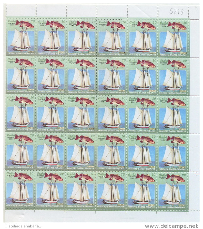 2005.522 CUBA COMPLETE MNH SHEET 2005 SHIP AND FISH - Hojas Y Bloques