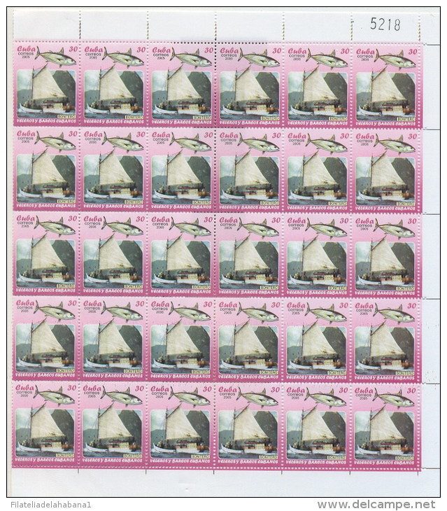 2005.522 CUBA COMPLETE MNH SHEET 2005 SHIP AND FISH - Hojas Y Bloques