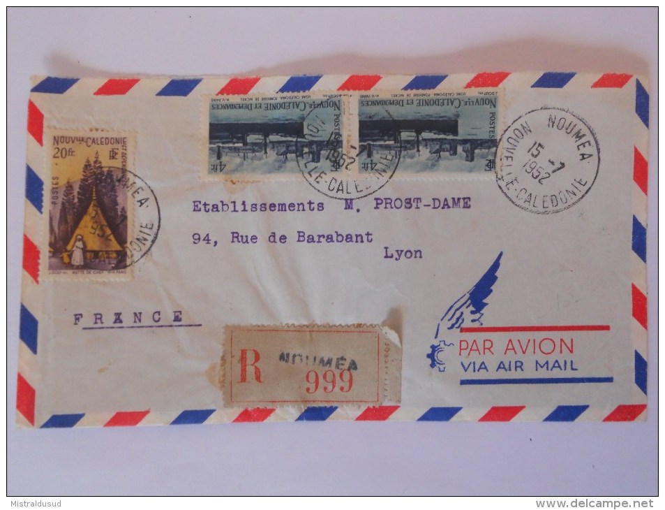 Nouvelle Caledonie Lettre Recommande  De Noumea 1952 Pour Lyon - Covers & Documents