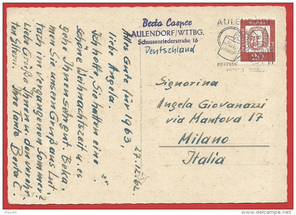 CARTOLINA VG GERMANIA - FROHE WEIHNACHT Und Ein Gutes Neues Jahr - 10 X 15 - ANNULLO TARGHETTA 1963 - Altri & Non Classificati