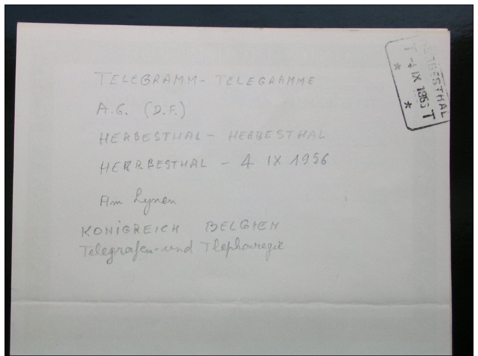 TELEGRAMM-TELEGRAMME   Am Lijnen  A.6. (D.F.) HERBESTHAL-HERBESTHAL  Telegraafstempel: HERBESTHAL -4  IX  1956 - Telegrams