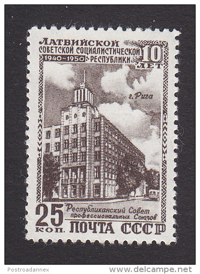 Russia, Scott #1491, Mint Hinged, Trade Union Buiding, Issued 1950 - Unused Stamps