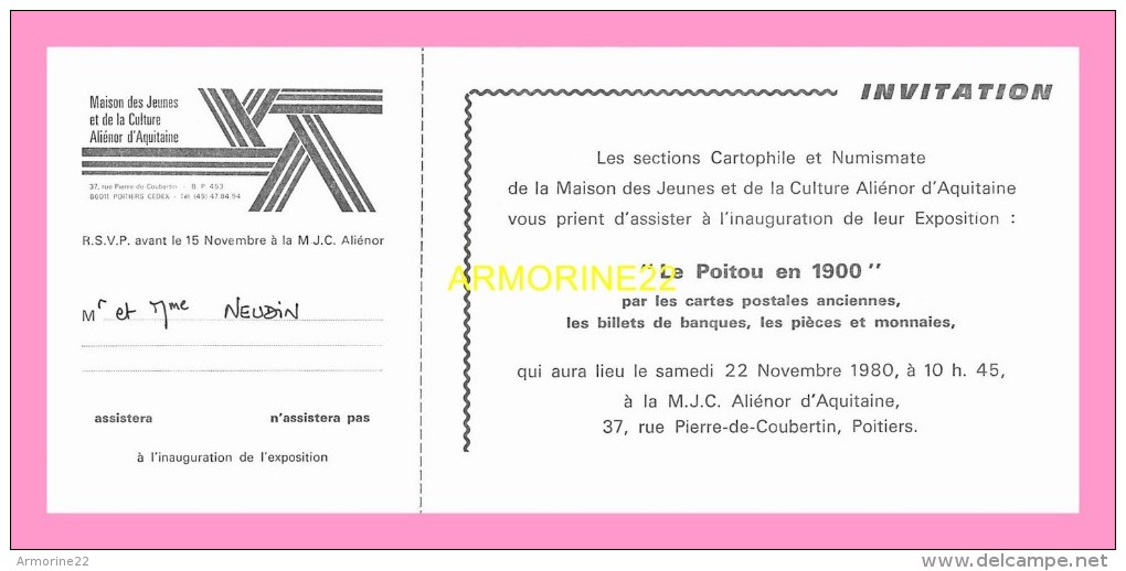 POITIERS  Invitation  A La MJC - Poitiers