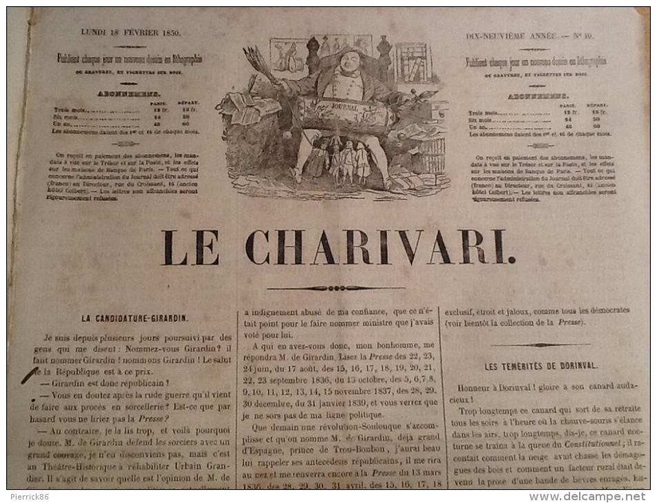 1850 Honoré DAUMIER / SÉGUR D´AGUESSAU / LES REPRÉSENTANTS REPRÉSENTÉS / JOURNAL LE CHARIVARI - 1800 - 1849