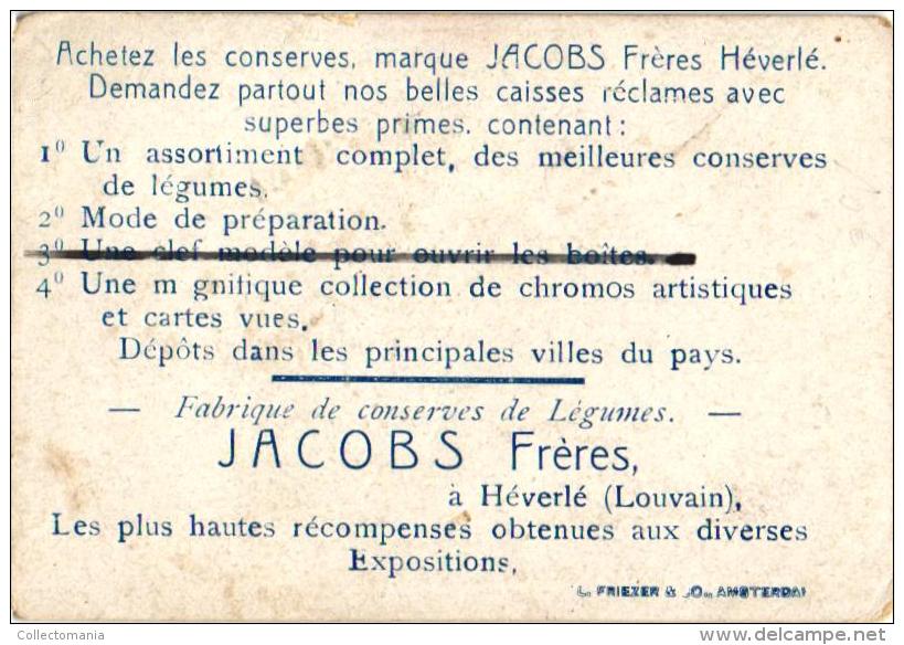 4 chromos GEEN postkaartjes reklame voor oude fabriek Jacobs FRERES Oud Heverlee Conserven  Héverlé CHINA c1900