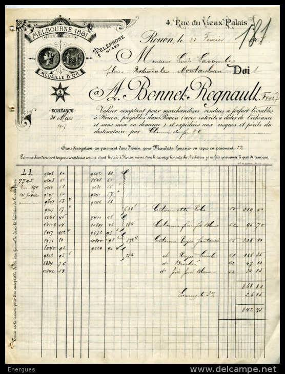 Rouen, Bonnet, Regnault, 2 Docs, Textile, Coton, Melbourne 1881; Médaille D´or, Montauban, Lacombe - Spain