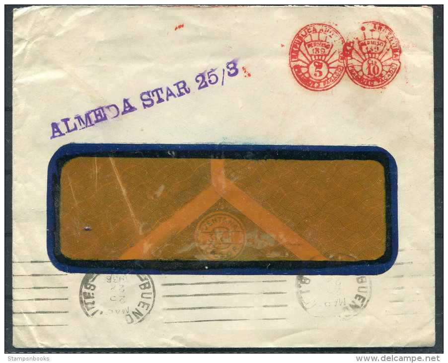 1936 Argentina Franking Machine Cover ALMEDA STAR Ship Blue Star Line - Covers & Documents