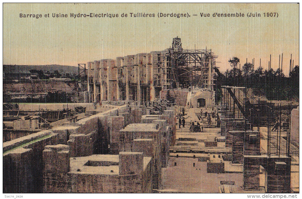 TUILIERES(24)1907-construction Barrage Et Usine Hydro électrique-vue D'ensemble(juin 1907) - Autres & Non Classés