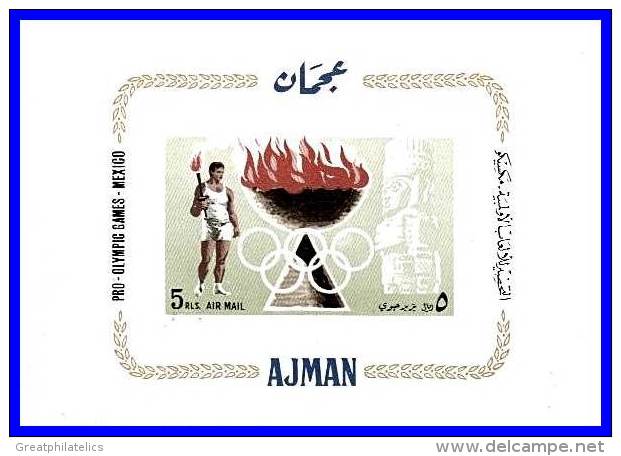 AJMAN 1968 MEXICO OLYMPICS  S/S MNH  FIRE, PRE-COLUMBIAN ART - Sommer 1968: Mexico