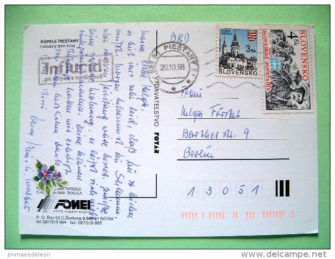 Slovakia 1998 Postcard "Piestany" Sent To Berlin - Banska Church - Slovak Uprising Soldiers Horse - Storia Postale