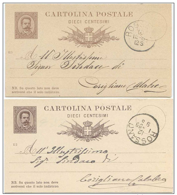 1883 CARTOLINA POSTALE C. 10: USATE TIRATURE, CARTONCINI E STAMPA DIFFERENTI MA STESSO ANNO 1883 OTTIMA QUALITÀ (6224) - Interi Postali