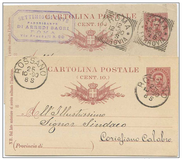 1890 CARTOLINA POSTALE C. 10: USATE TIRATURE, CARTONCINI E STAMPA DIFFERENTI MA STESSO ANNO 1891 OTTIMA QUALITÀ (6219) - Interi Postali