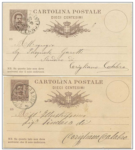 1889 CARTOLINA POSTALE C. 10: USATE TIRATURE, CARTONCINI E STAMPA DIFFERENTI MA STESSO ANNO 1889 OTTIMA QUALITÀ (6221) - Interi Postali