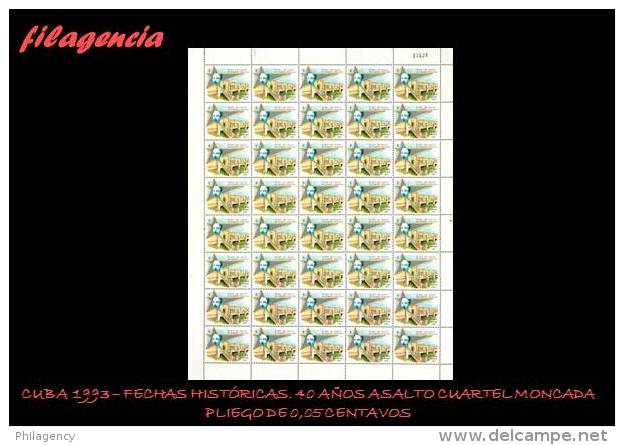 TRASTERO. CUBA. PLIEGOS. 1993-08 40 ANIVERSARIO DEL ASALTO AL CUARTEL MONCADA. SELLO DE 0.05 CENTAVOS - Hojas Y Bloques