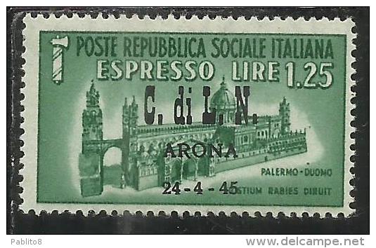 ITALY ITALIA 1945 CLN ARONA MONUMENTS DESTROYED OVERPRINTED ESPRESSO LIRE 1,25 MNH - National Liberation Committee (CLN)