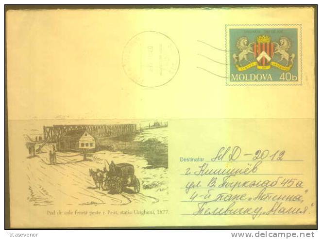 Really Mailed Stamped Postal Stationery Of Moldova. Postal History Coat Of Arm Bridge - Moldova