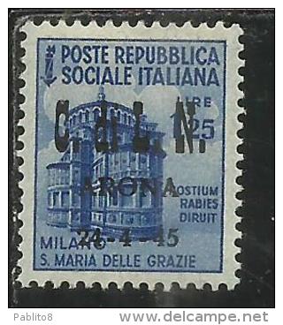 ITALY ITALIA 1945 CLN ARONA MONUMENTS DESTROYED OVERPRINTED MONUMENTI DISTRUTTI SOPRASTAMPATO LIRE 1,25 MNH - National Liberation Committee (CLN)